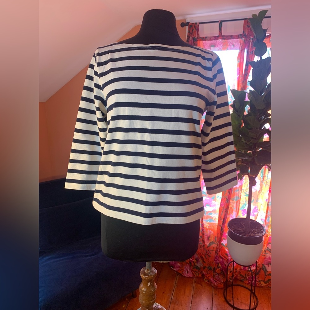 J. Crew Navy and Off-white Breton Top, boat neck, 3/4 sleeve
